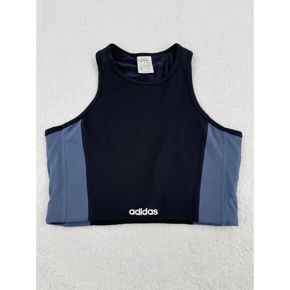 Adidas‎ Black Gray Climalite Sleeveless Sports Logo Crop Top Womens Medium - Picture 1 of 4